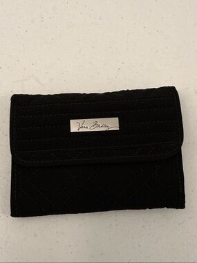 Vera Bradley Classic Black Quilted trifold Wallet with Silver Nameplate